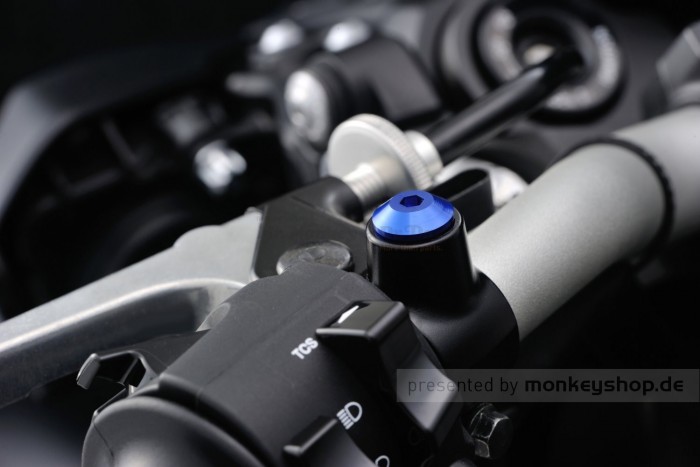 Daytona Abdeckschraube Alu CNC blau eloxiert f. Spiegelgewinde M10 x P1.25 Rechtsgewinde