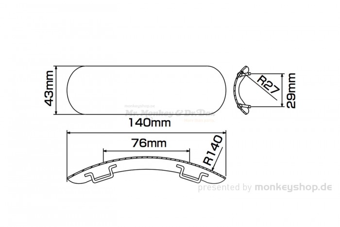 Daytona Hitzeschutzblech Stahl verchromt Bogen außen geschlossen