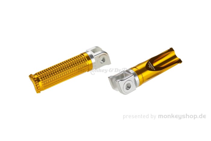 Raximo FRS2 Fußrasten Aluminium CNC gold eloxiert mit ABE f. Monkey 125 + MSX + Dax 125