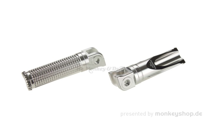 Raximo FRS2 Fußrasten Aluminium CNC silber eloxiert mit ABE f. Monkey 125 + MSX + Dax 125