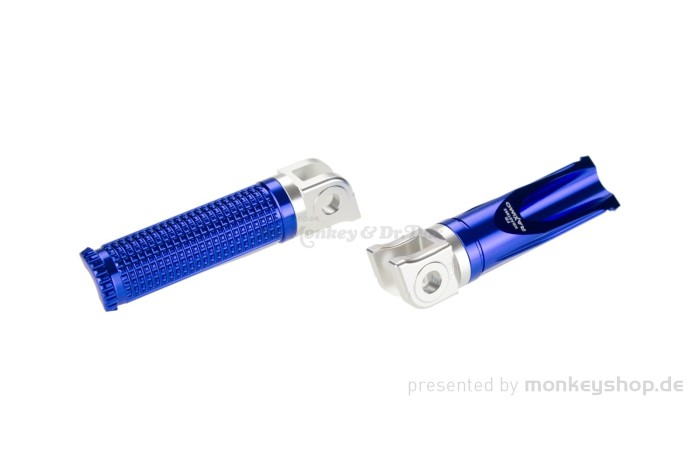 Raximo FRS2 Fußrasten Aluminium CNC blau eloxiert mit ABE f. Monkey 125 + MSX + Dax 125