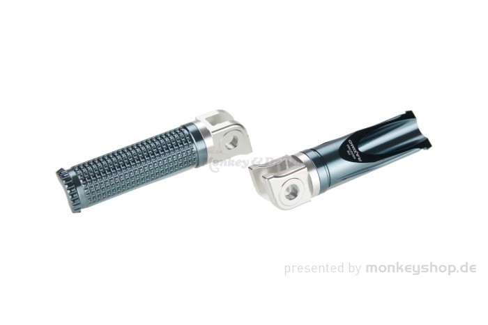 Raximo FRS2 Fußrasten Aluminium CNC titan eloxiert mit ABE f. Monkey 125 + MSX + Dax 125