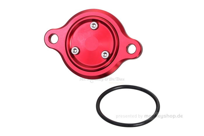 Kitaco Ölfilter Deckel Aluminium CNC rot eloxiert mit Magnet f. MSX Grom JC92 + Monkey 125 JB03 JB05 + Dax 125