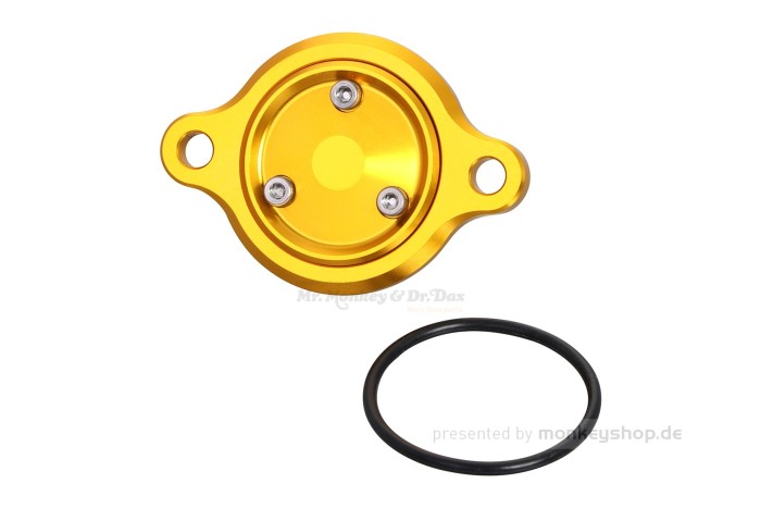 Kitaco Ölfilter Deckel Aluminium CNC gold eloxiert mit Magnet f. MSX Grom JC92 + Monkey 125 JB03 JB05 + Dax 125