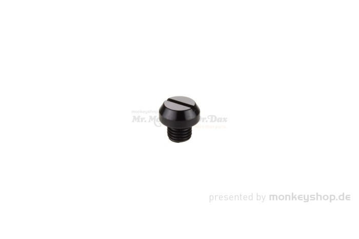 Abdeckschraube Alu CNC schwarz eloxiert Schlitz f. Spiegelgewinde M10 x P1.25 Linksgewinde