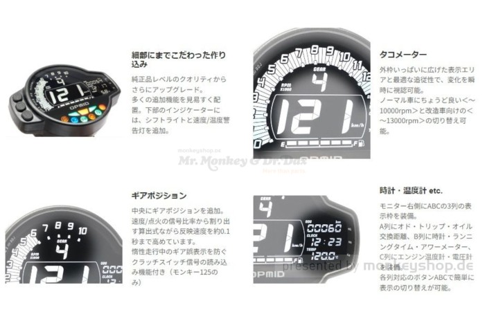 OPMID OP-Multimeter Kombi Instrument Tachometer Drehzahlmesser f. Monkey 125 JB03