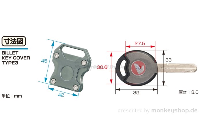 Kitaco Schlüssel Gehäuse Kappe Cover Aluminium CNC rot f. Monkey 125