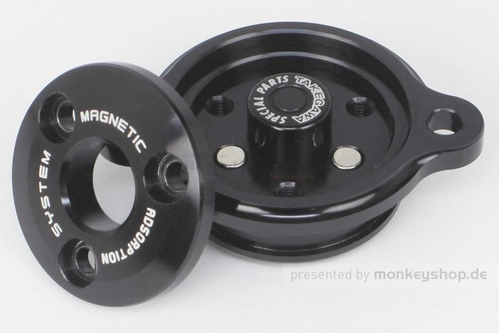 Takegawa Ölfilter Deckel Aluminium CNC schwarz eloxiert mit Magnet f. MSX Grom JC92 + Monkey 125 JB03 JB05 + Dax 125