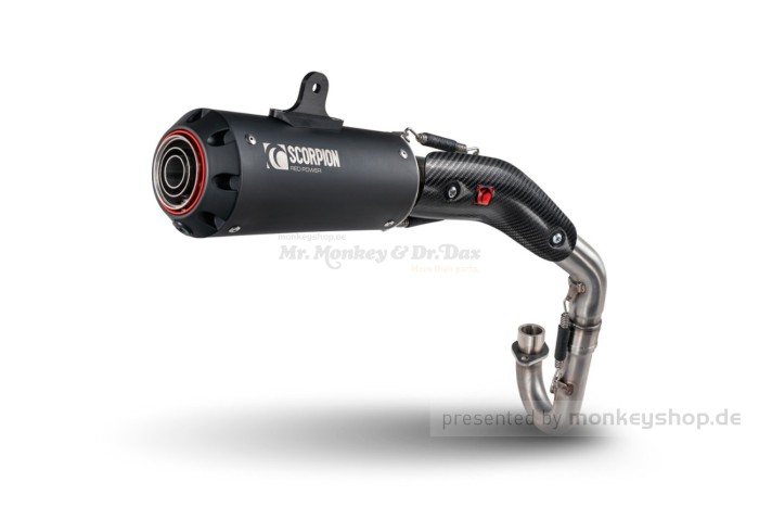 Scorpion Red Power Aluminium / Edelstahl Auspuffanlage schwarz Keramikbeschichtet f. Monkey 125 JB05 Euro5+