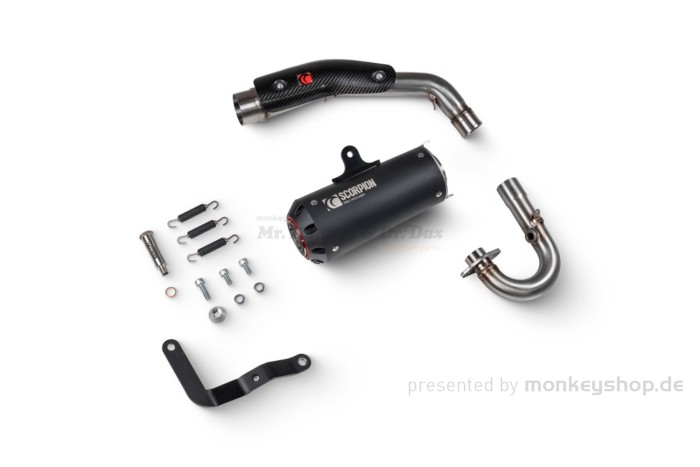 Scorpion Red Power Aluminium / Edelstahl Auspuffanlage schwarz Keramikbeschichtet f. Monkey 125 JB05 Euro5+