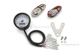 Daytona "VELONA60-WP" Tachometer 200 KM/H MPH m. Kontrollanzeigen, weiße LED, weißes Ziffernblatt, schwarzes Gehäuse