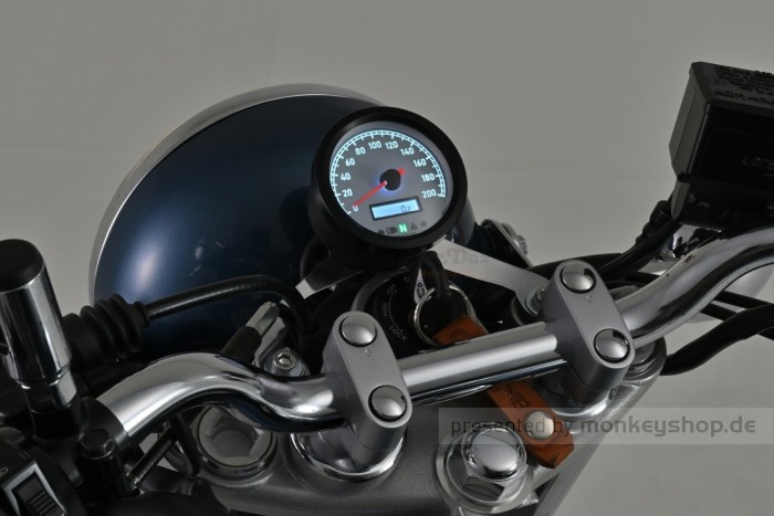 Daytona "VELONA60-WP" Tachometer 200 KM/H MPH m. Kontrollanzeigen, weiße LED, weißes Ziffernblatt, schwarzes Gehäuse