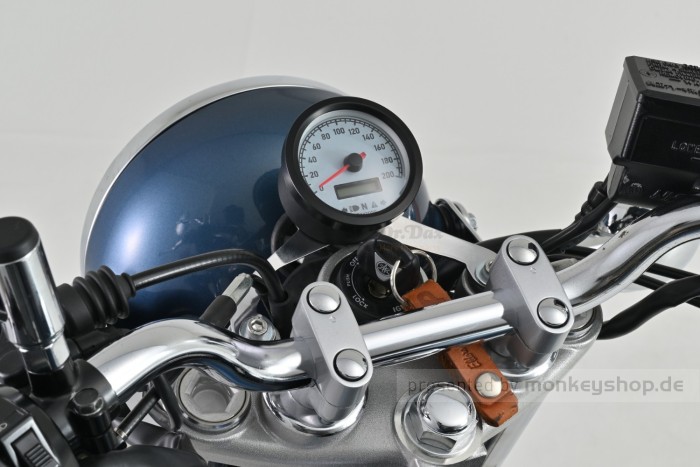 Daytona "VELONA60-WP" Tachometer 200 KM/H MPH m. Kontrollanzeigen, weiße LED, weißes Ziffernblatt, schwarzes Gehäuse
