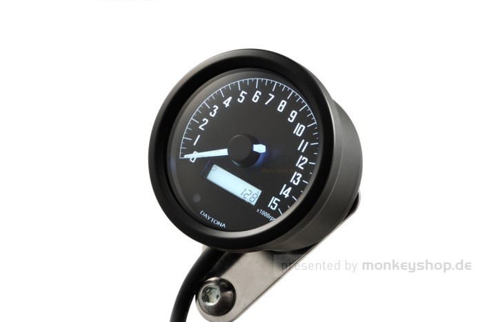 Daytona Velona 60 Drehzahlmesser 15000 RPM m. Kontrollanzeigen, weiße LED, schwarz
