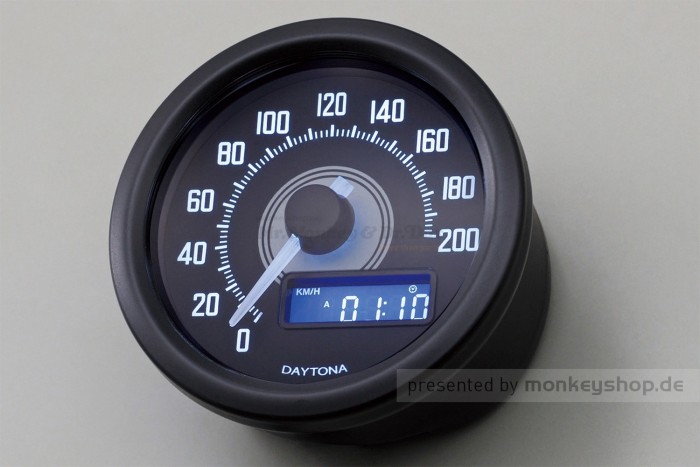Daytona Velona 60 Tachometer 200 km/h schwarz mit weißer LED Beleuchtung
