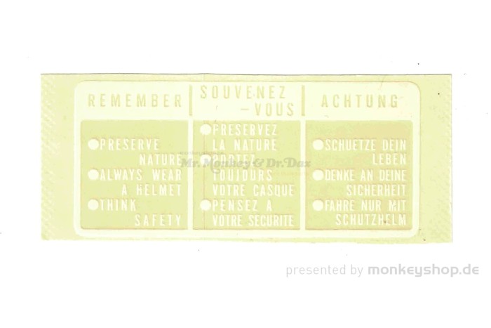 Honda Aufkleber Warnhinweis Tank weiß deutsch/englisch/französisch