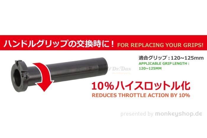Kitaco Schnellgasgriff Hülse 10% f. MSX 125 JC61 JC75 JC92 mit 120-125mm Griffgummis
