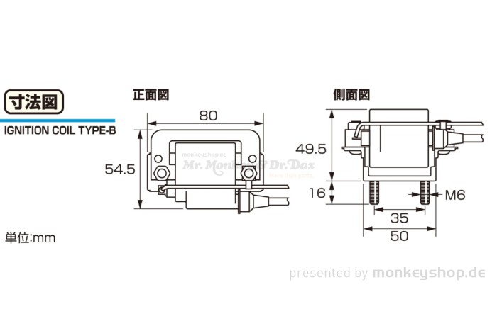 Kitaco K-PIT Zündspule f. Monkey 6V + Gorilla 6V