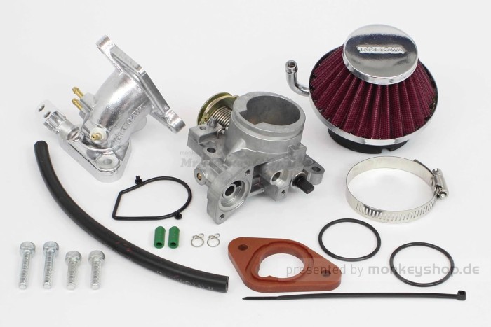 Takegawa Big Throttle Body ø34mm Drosselklappe f. 145cc mit SuperHead 4V auf Monkey 125 JB03 JB05 + Dax 125 + MSX 125 GROM JC92