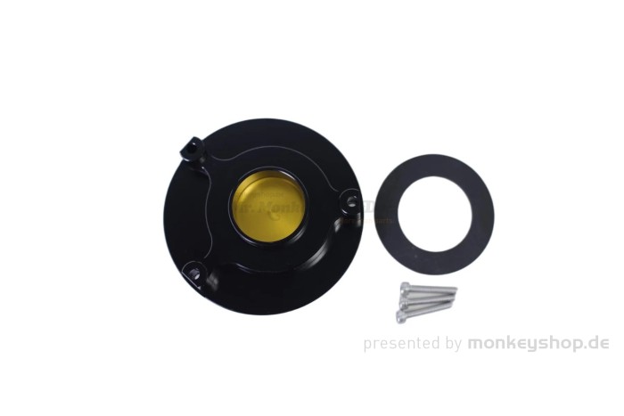 Tankdeckel Aluminium schwarz gold eloxiert f. Monkey 125