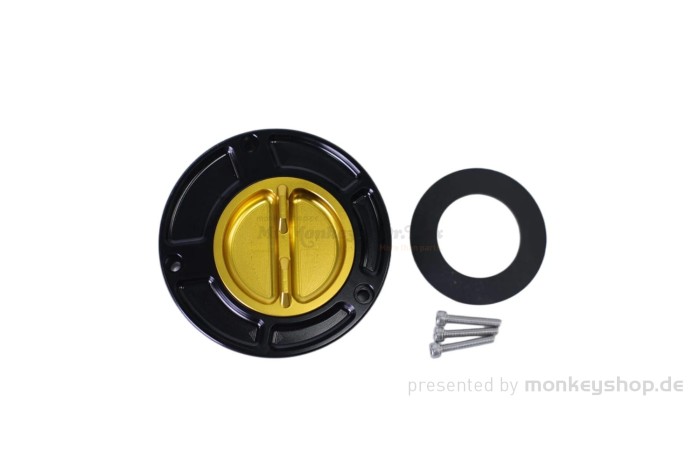 Tankdeckel Aluminium schwarz gold eloxiert f. Monkey 125