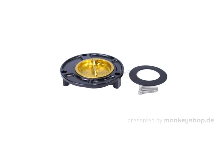 Tankdeckel Aluminium schwarz gold eloxiert f. Monkey 125
