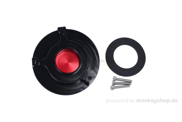 Tankdeckel Aluminium schwarz rot eloxiert f. Monkey 125