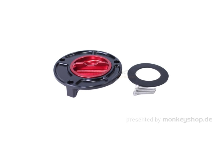 Tankdeckel Aluminium schwarz rot eloxiert f. Monkey 125