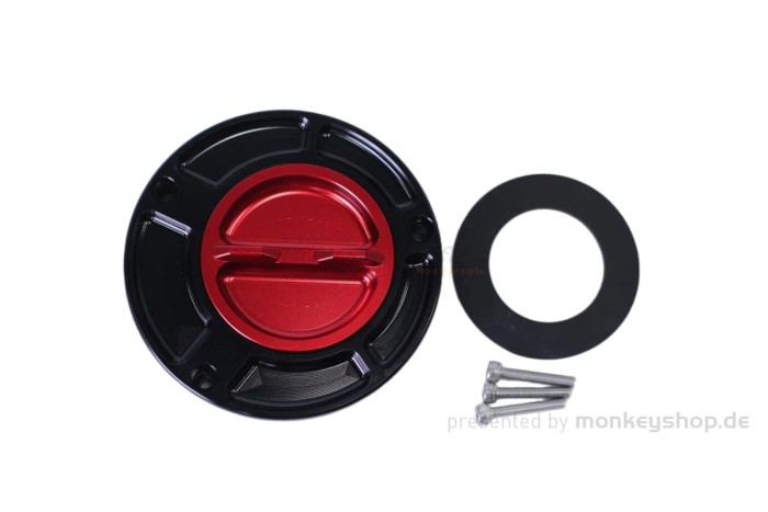 Tankdeckel Aluminium schwarz rot eloxiert f. Monkey 125