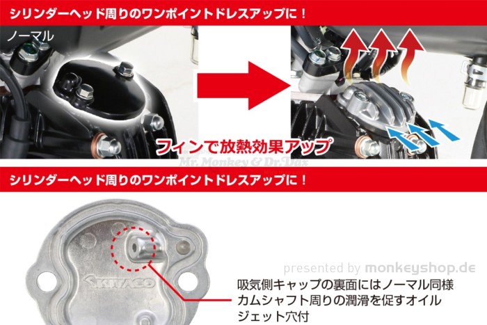 Kitaco Ventildeckel Aluminium Kühlrippen f. MSX 125 GROM JC92 + Monkey 125 JB03 JB05 + Dax 125 + Super Cub 125 JA58