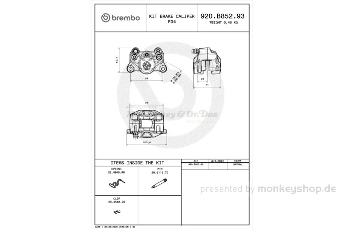 Brembo 2-POT Doppelkolben Bremssattel Bremszange P34E silber