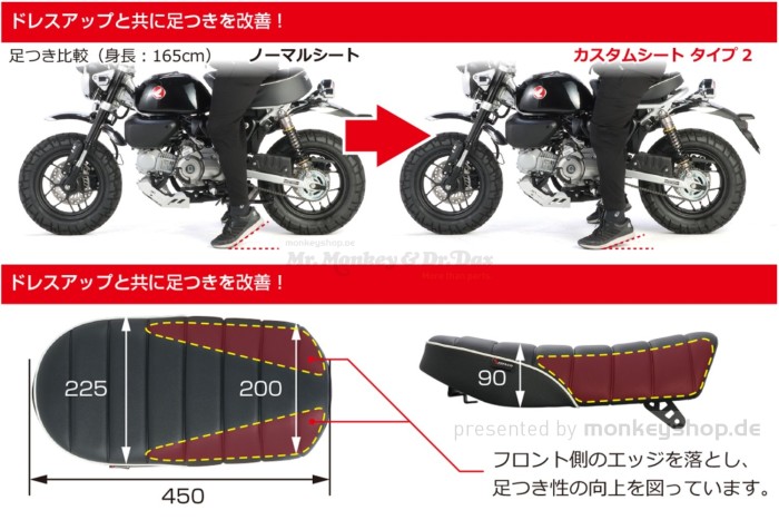 Kitaco Sitzbank Typ 2 Tuck Roll schwarz mit weißem Keder f. Monkey 125