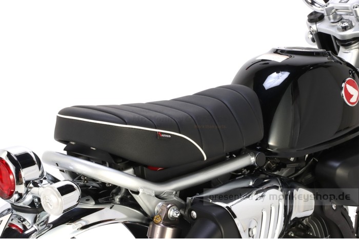 Kitaco Sitzbank Typ 2 Tuck Roll schwarz mit weißem Keder f. Monkey 125