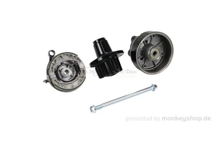 Naben Satz 12mm Achse schwarz Scheibenbremse vorn + Trommelbremse hinten f. Monkey 50 + Gorilla