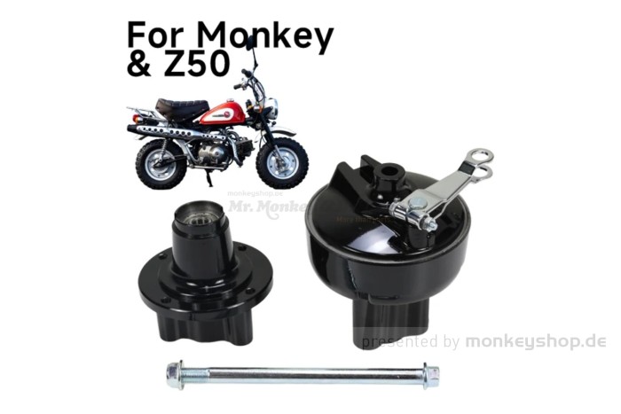Naben Satz 12mm Achse schwarz Scheibenbremse vorn + Trommelbremse hinten f. Monkey 50 + Gorilla