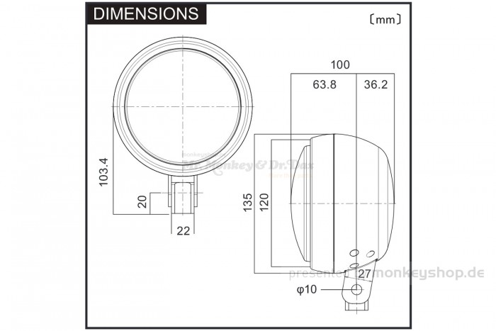 Daytona Capsule 120 Scheinwerfer schwarz untere Montage