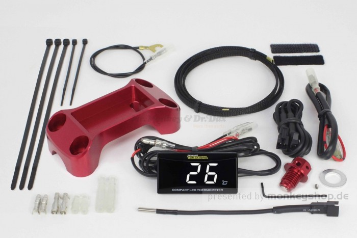 Takegawa Öltemperatur LED Anzeige in Lenkerhalter Alu rot eloxiert f. MSX Monkey 125