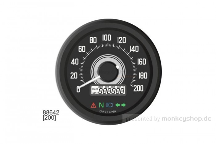 Daytona Velona ø60 Tachometer 200 km/h schwarz