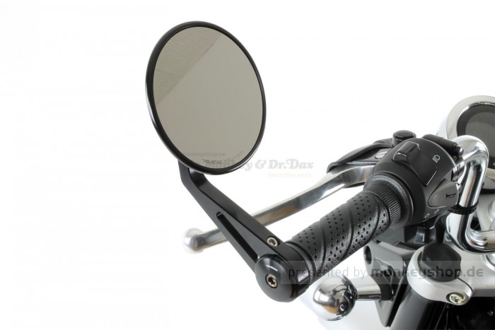 Aluminium Lenkerenden Spiegel schwarz rund f. MSX + Monkey 125