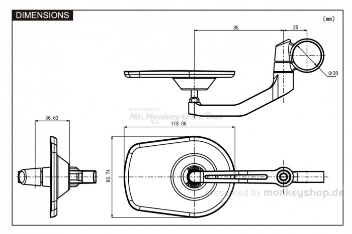 Daytona "D-MIRROR-5" Aluminium Lenkerenden Spiegel schwarz PAN