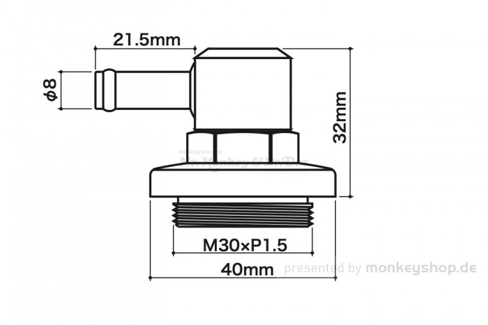 Takegawa Motorentlüftungsadapter 90° 8mm M30xP1.5