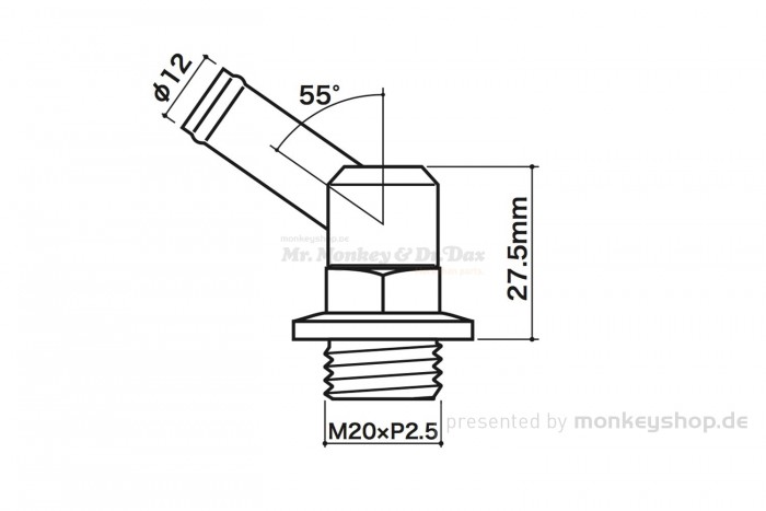 Takegawa Motorentlüftungskit 55° 12mm M20xP2.5 m. Öl Peilstab