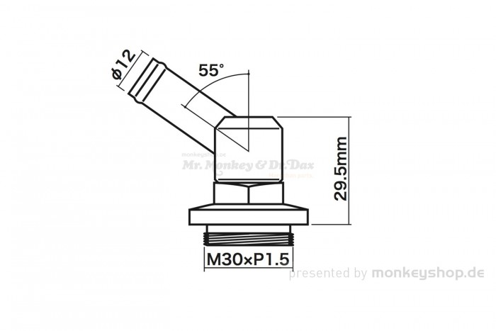 Takegawa Motorentlüftungsadapter 55° 12mm M30xP1.5