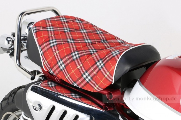 Kitaco Sitzbank Typ Tuck Roll rot kariert mit weißem Keder f. Monkey 125