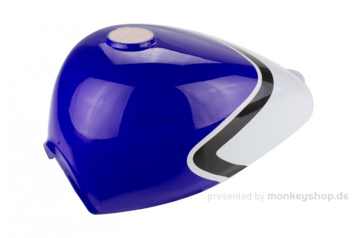 Monkey Tank blau / weiß mit Benzinhahn