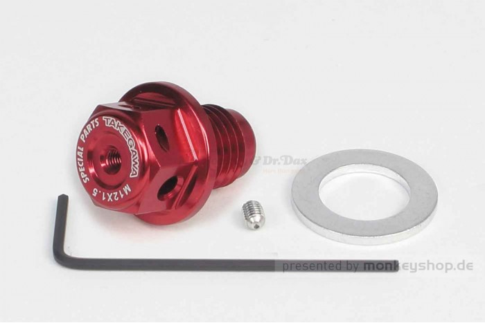 Takegawa Öl Ablass Schraube M12 x 1.5 Magnet Adapter Öltemperatur Aluminium rot eloxiert