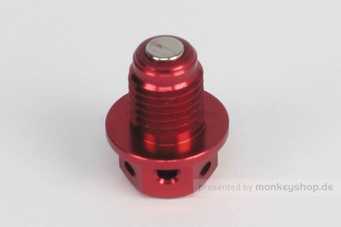 Takegawa Öl Ablass Schraube M12 x 1.5 Magnet Adapter Öltemperatur Aluminium rot eloxiert