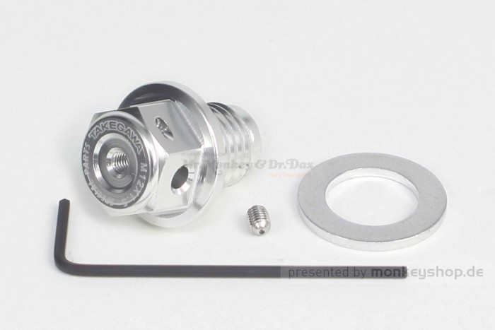 Takegawa Öl Ablass Schraube M12 x 1.5 Magnet Adapter Öltemperatur Aluminium silber eloxiert