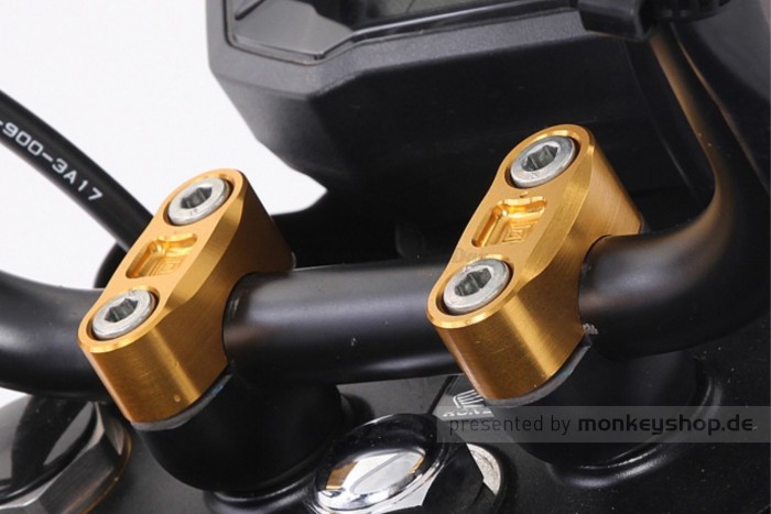 Kitaco obere Lenkerklemmen Set Aluminium CNC gold eloxiert f. MSX + Monkey 125 + Dax 125