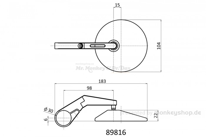 Daytona "D-MIRROR-10" Aluminium ABS Lenkerenden Spiegel Satz schwarz kurz